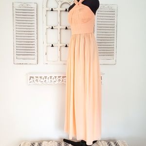 Peach Donna Morgan chiffon gown